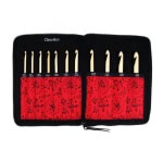ChiaoGoo Nadelset auswechselbare Häkelnadeln SPIN Bamboo mit 3,50-10,00 mm, in schwarzer Tasche.