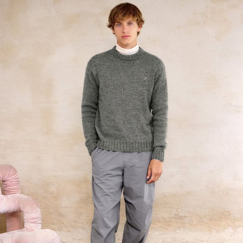 Sandnes Garn Einzelanleitung 2412-5 Brendan Sweater Man, grauer Pullover, für Mittler.