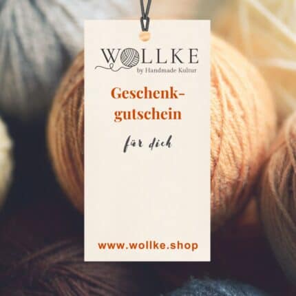 Geschenkgutschein für Wollke-Shop, ideal für Stricken, Häkeln und Wolle. Perfekt als Geschenk für.