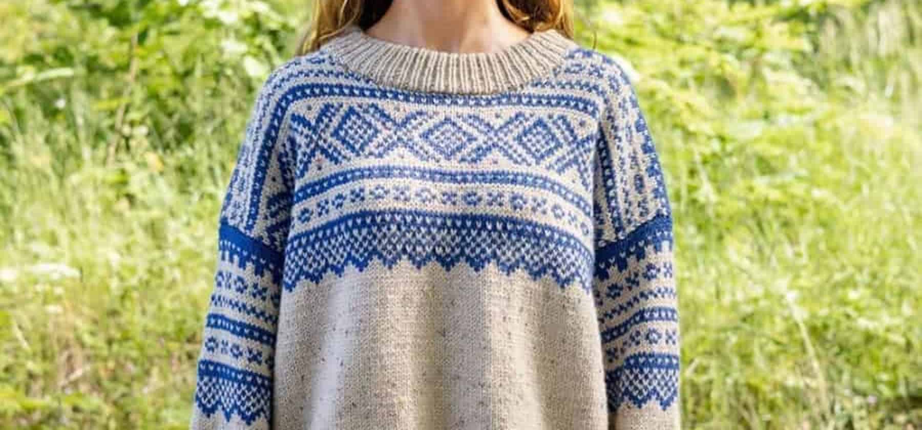 Norwegerpullover Marius mit klassischem Colorwork in Naturweiß und Blau